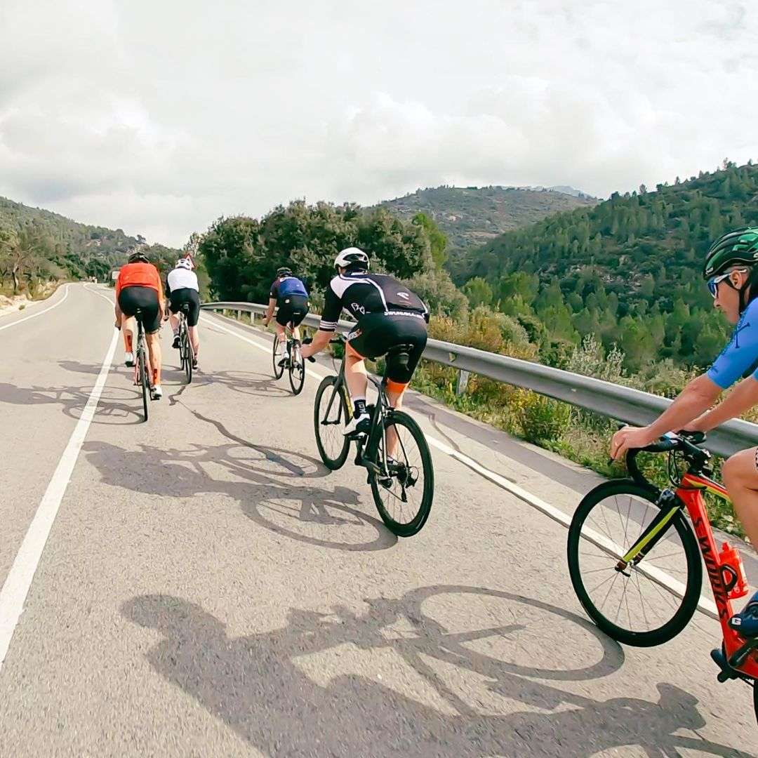 Cyclists riding bikes