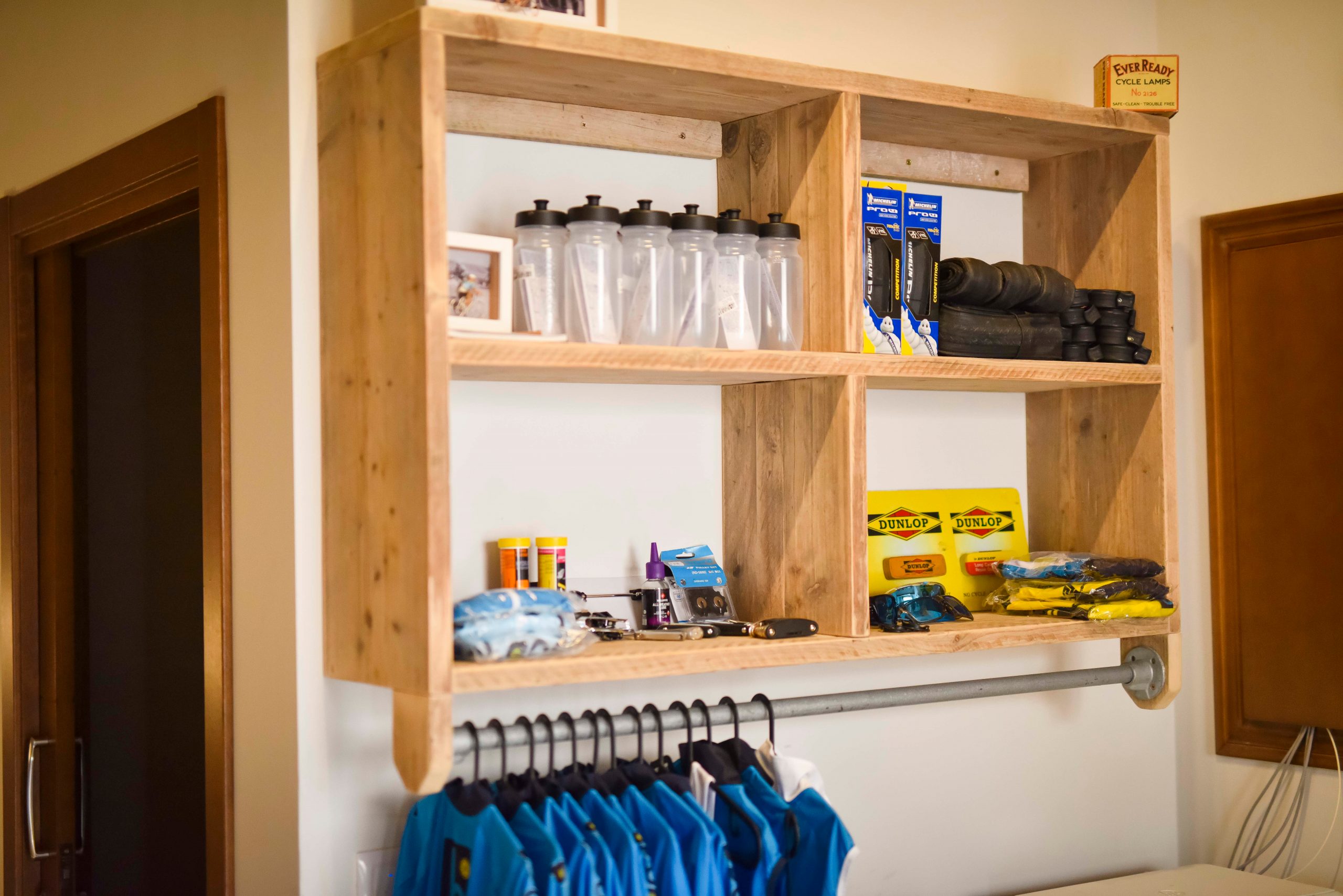 Shelf with cycling supplies