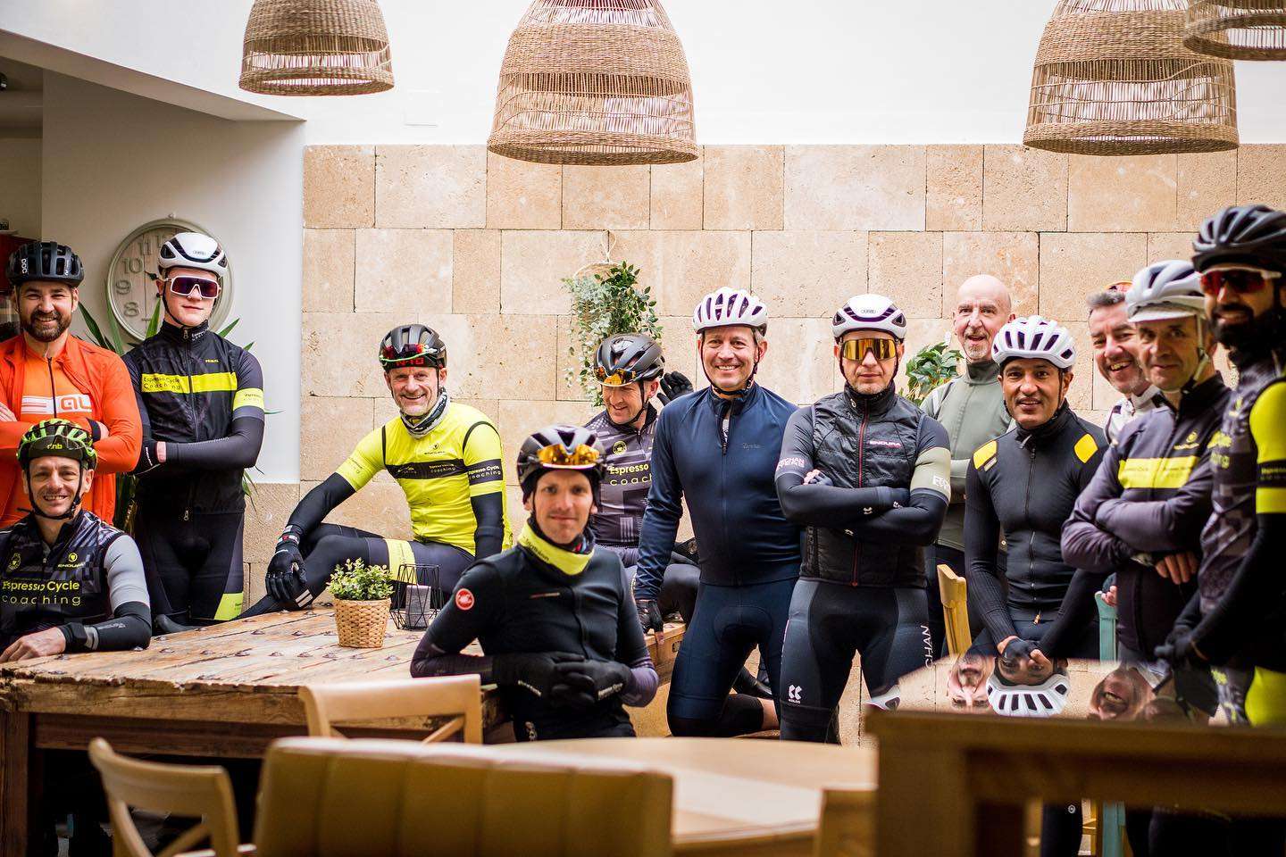 Cyclists sitting and standing