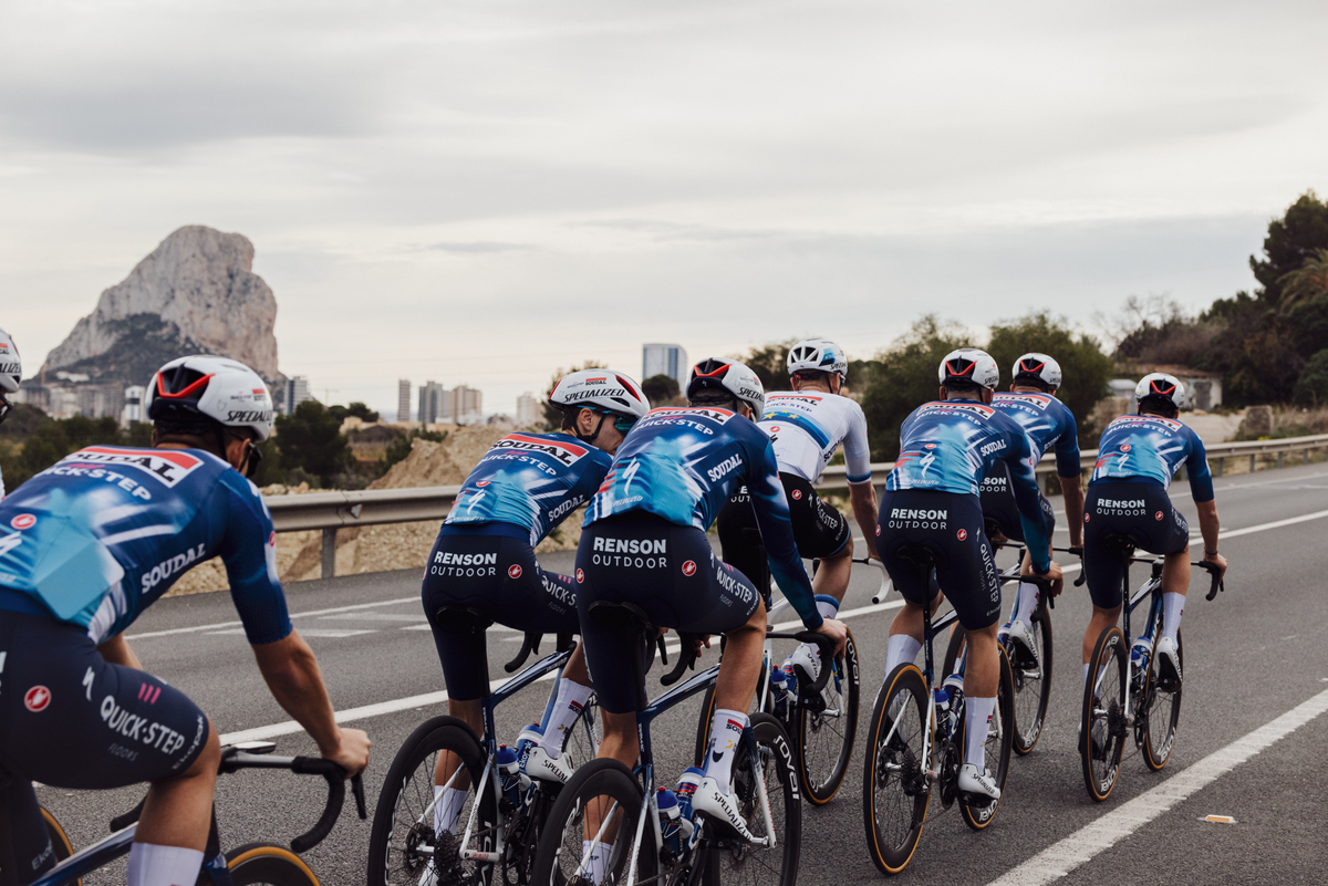 Group of cyclists cycling in Calpe in Costa Blanca